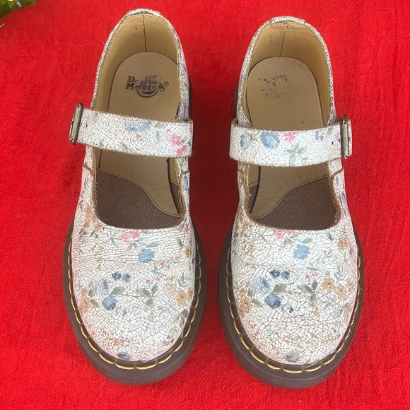 🌸 Dr. Martens 12295 Vintage Floral Crackle Single Strap Mary Jane Loafers - Picture 12 of 17